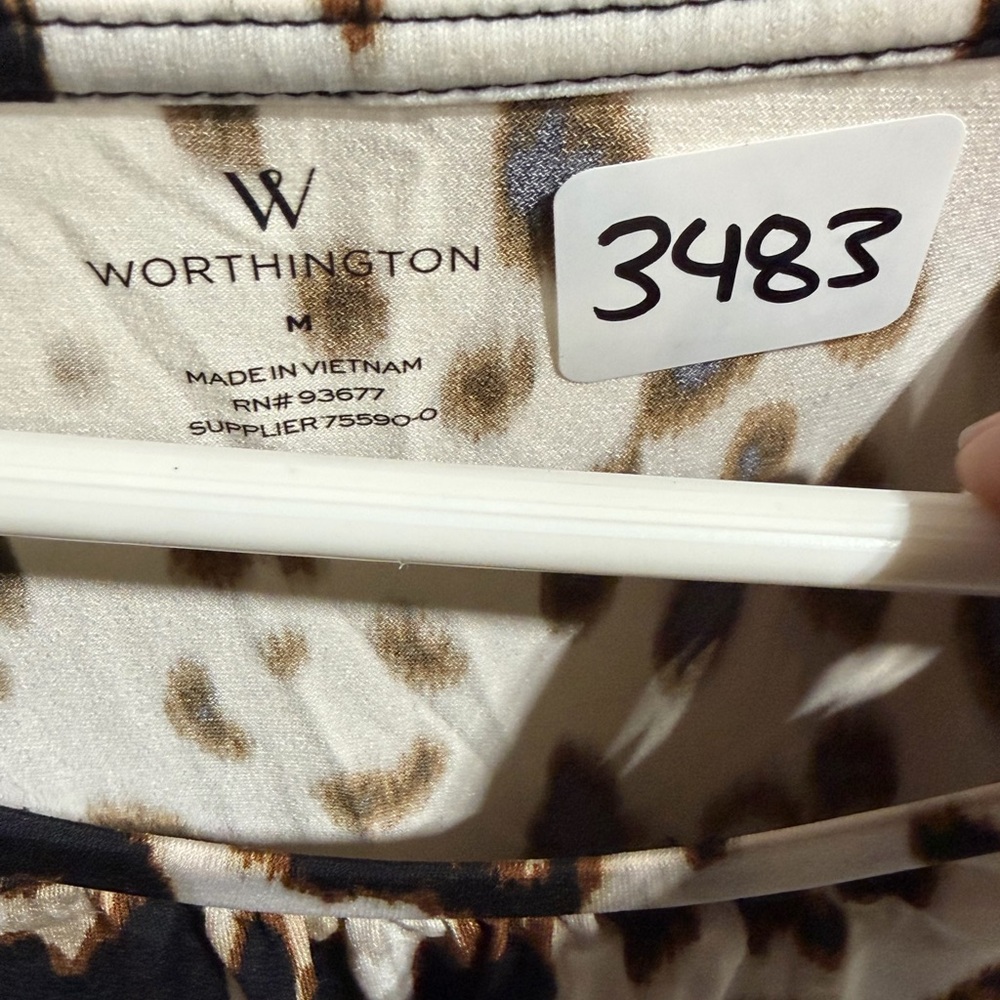 #3483-Worthington Leopard Print Short Sleeve Top - Cream, Black, Brown - Picture 2 of 3